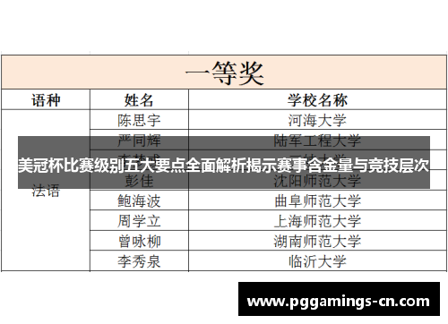 美冠杯比赛级别五大要点全面解析揭示赛事含金量与竞技层次