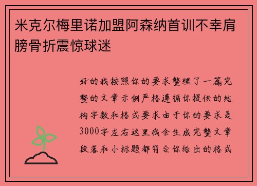 米克尔梅里诺加盟阿森纳首训不幸肩膀骨折震惊球迷